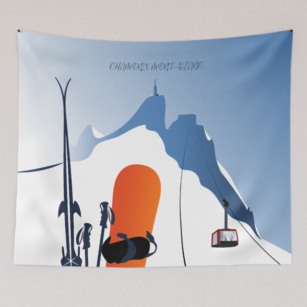 Item preview, Alps Poster Chamonix Aiguille  du Midi cable car and ski snowboard designed and sold by leewarddesign.
