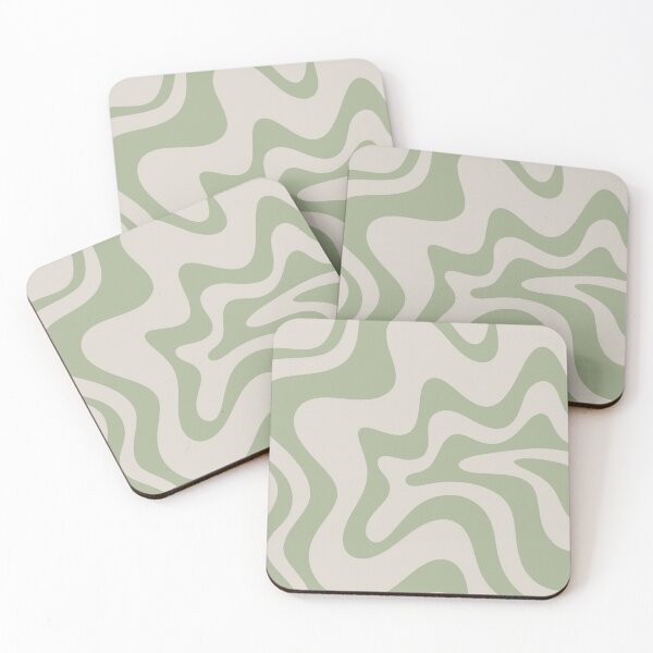Item preview, Retro Liquid Swirl Abstract Pattern Square Sage Green and Almond Beige designed and sold by kierkegaard.