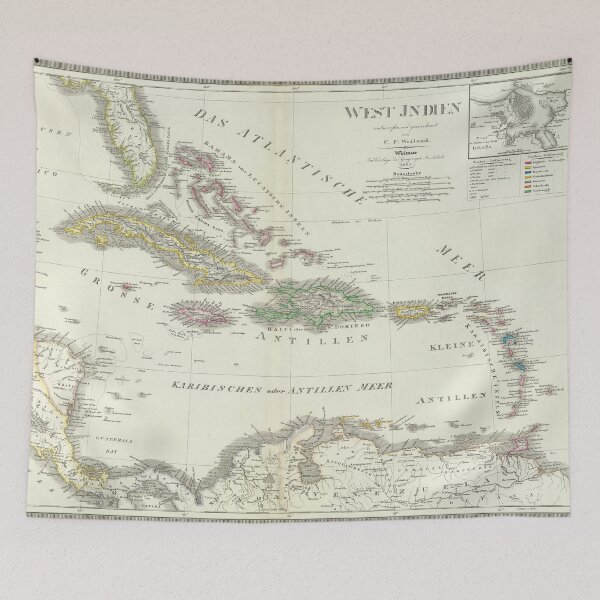 Item preview, Old Caribbean Map (1855) Vintage West Indies Islands Atlas designed and sold by BravuraMedia.