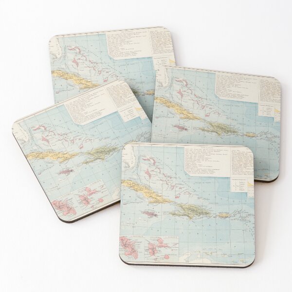 Item preview, Old Caribbean Map (1886) Vintage West indies Isles Atlas designed and sold by BravuraMedia.