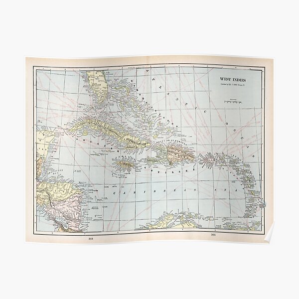 Vintage Bahamas Map Caribbean Islands Atlas Poster 1901 Art 