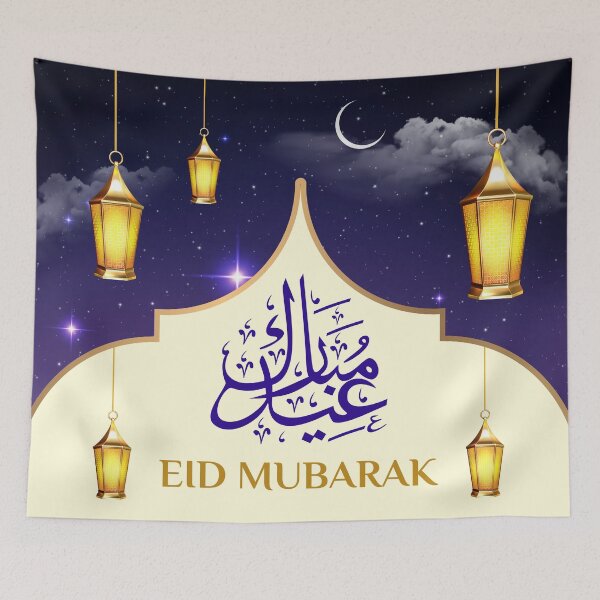 Artikelvorschau, Eid Mubarak Wandteppich, Eid Banner entworfen und verkauft von slkprint.
