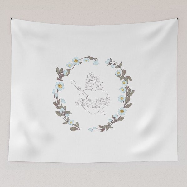 Item preview, Immaculate Heart of Mary Surrounded by Blue Floral Wreath designed and sold by catholic-prints.