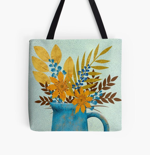 Autumn Blues Floral All Over Print Tote Bag