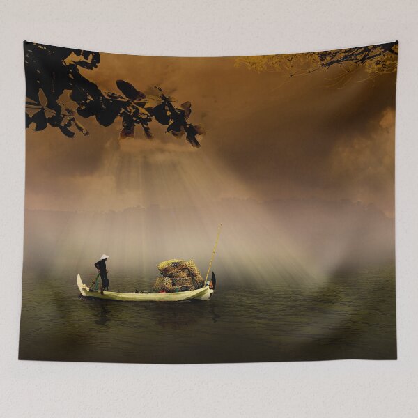 Item preview, Fishing On The Tranquil Calm Seas Under The Golden Moonlight - Tranquil Scenery designed and sold by FreedomUniverse.