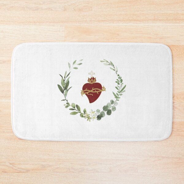 Item preview, Red Sacred Heart of Jesus Surrounded by Wreath with Green Leaves Catholic Artwork designed and sold by catholic-prints.
