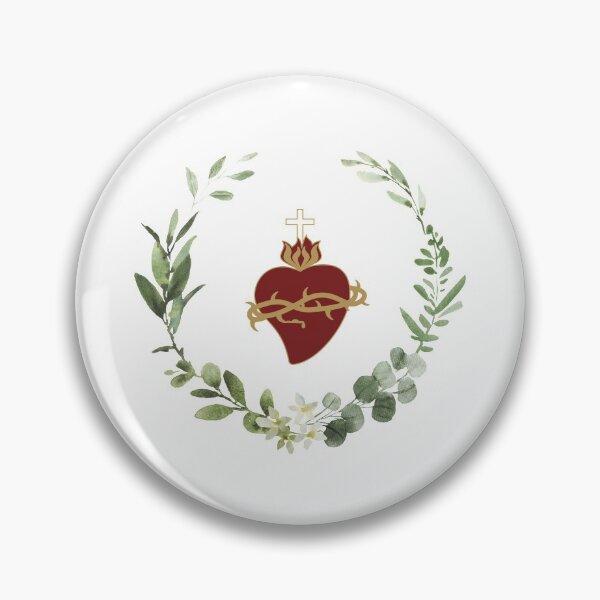 Item preview, Red Sacred Heart of Jesus Surrounded by Wreath with Green Leaves Catholic Artwork designed and sold by catholic-prints.