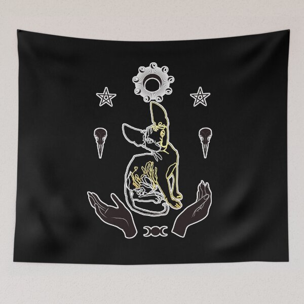 Item preview, Magic Sphinx cat ambidextrous line drawing on black designed and sold by orangerinka.