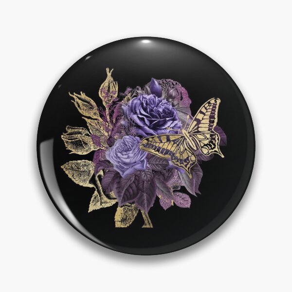 Aperçu de l'œuvre Roses et papillons violets et dorés vintage créée et vendue par SeaChangeDesign.