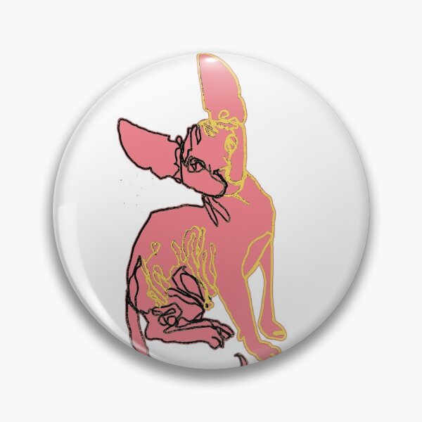 Item preview, Sphynx cat ambidextrous line drawing in pink, black and gold designed and sold by orangerinka.