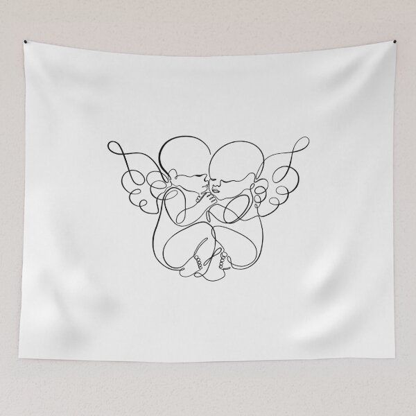 Item preview, Twin Angel Babies Single Line Art | Infant and Pregnancy Loss Illustration designed and sold by shannynpalmer.