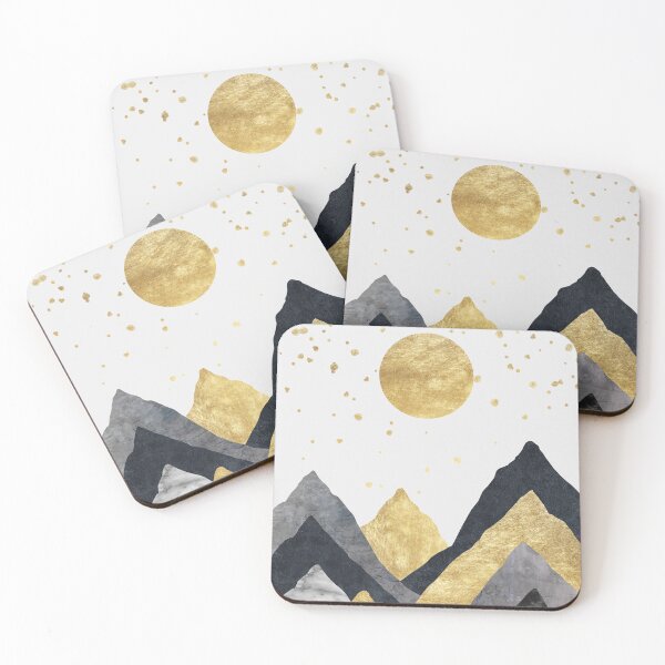 Item preview, Silhouettes of mountains. Abstraction of textured plaster with gold elements. designed and sold by darkmoonlight-.
