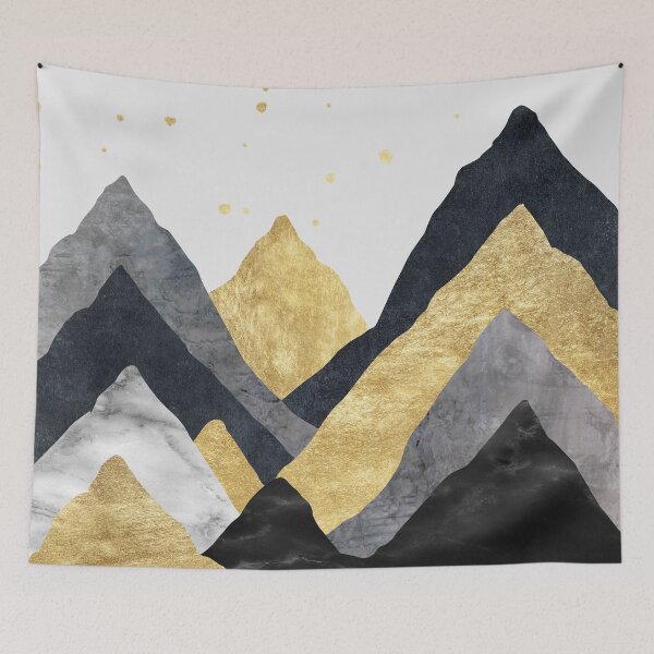 Item preview, Silhouettes of mountains. Abstraction of textured plaster with gold elements. designed and sold by darkmoonlight-.