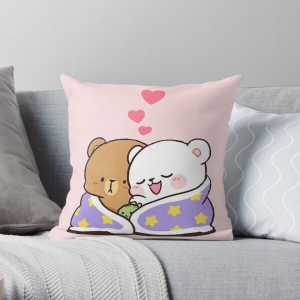 cute milk peach bears Throw Pillow