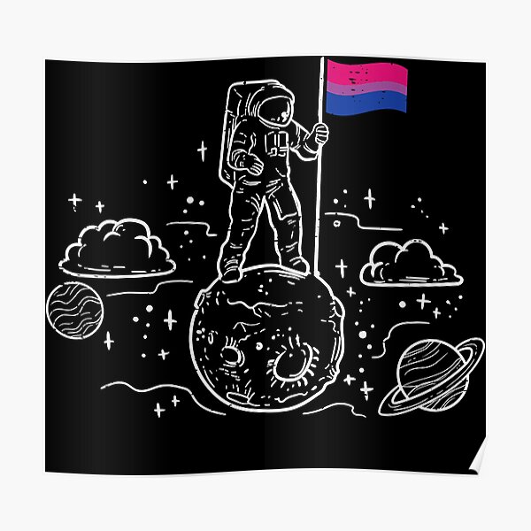 Astronaut Moon Bisexual Flag Space Lgbtq Gay Pride Ally Bi Poster By