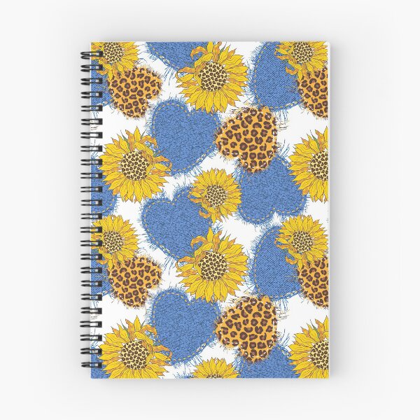 Item preview, Sunflower Pattern With Denim hearts made of fabric with torn edges and leopard, Sunflower Seamless Pattern, Sunflower Pattern Design designed and sold by graphic-genie.