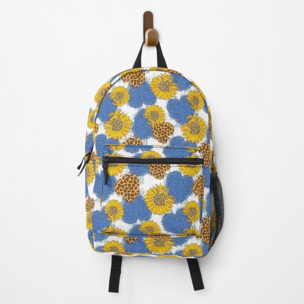 Item preview, Sunflower Pattern With Denim hearts made of fabric with torn edges and leopard, Sunflower Seamless Pattern, Sunflower Pattern Design designed and sold by graphic-genie.