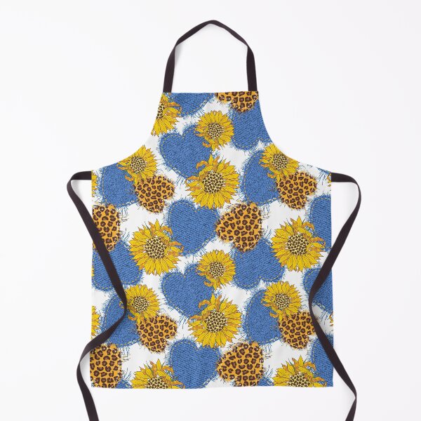 Item preview, Sunflower Pattern With Denim hearts made of fabric with torn edges and leopard, Sunflower Seamless Pattern, Sunflower Pattern Design designed and sold by graphic-genie.