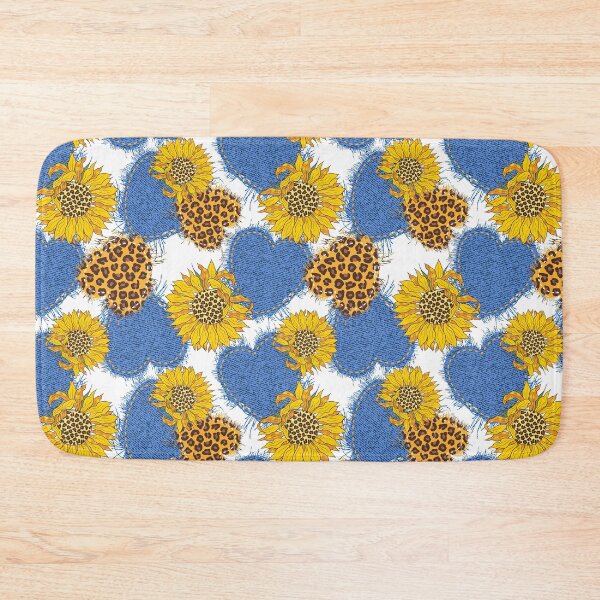 Item preview, Sunflower Pattern With Denim hearts made of fabric with torn edges and leopard, Sunflower Seamless Pattern, Sunflower Pattern Design designed and sold by graphic-genie.