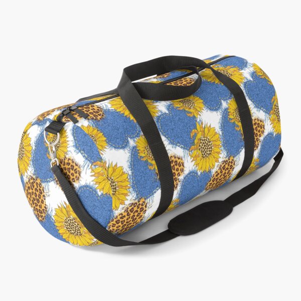 Item preview, Sunflower Pattern With Denim hearts made of fabric with torn edges and leopard, Sunflower Seamless Pattern, Sunflower Pattern Design designed and sold by graphic-genie.