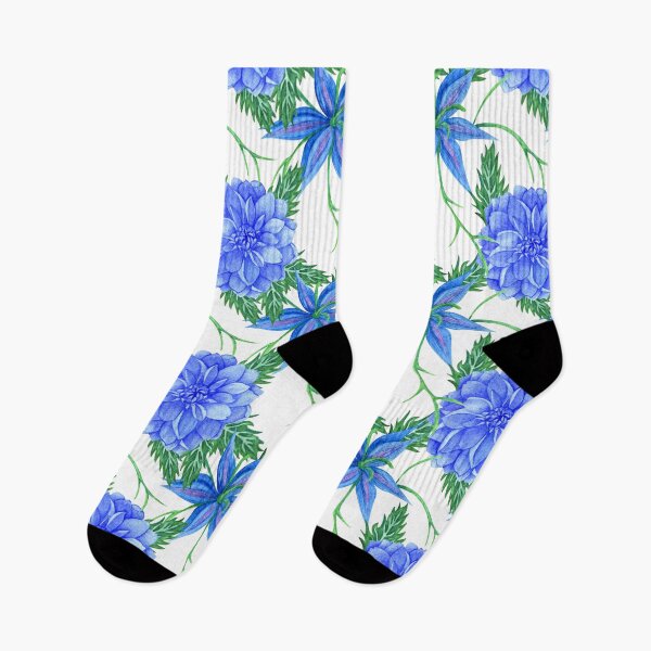 Item preview, Light blue Dahlia flowers green leaf's watercolor pattern designed and sold by TheRightHonMP.