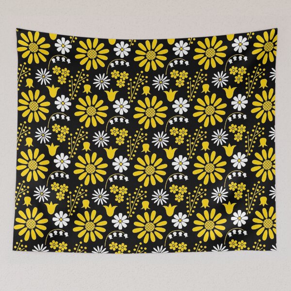 Item preview, Sunflower Pattern with white and yellow flowers on a black background, Sunflower Seamless Pattern, Sunflower Pattern Design designed and sold by graphic-genie.