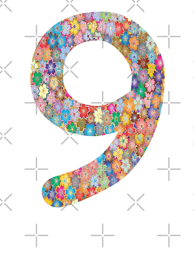 Number 9 Colorful Flowers Funny Nine Gift Number 9 Colorful Flowers Funny Nine Gift