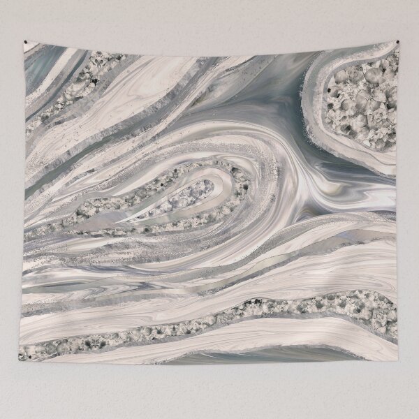 Item preview, Grey liquid marble and crystal - pearl and silver designed and sold by k9printart.