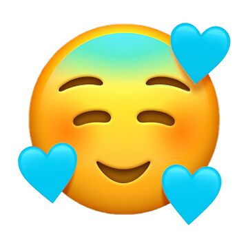 Smiling Aqua Hearts Emoji | Happy Face | White