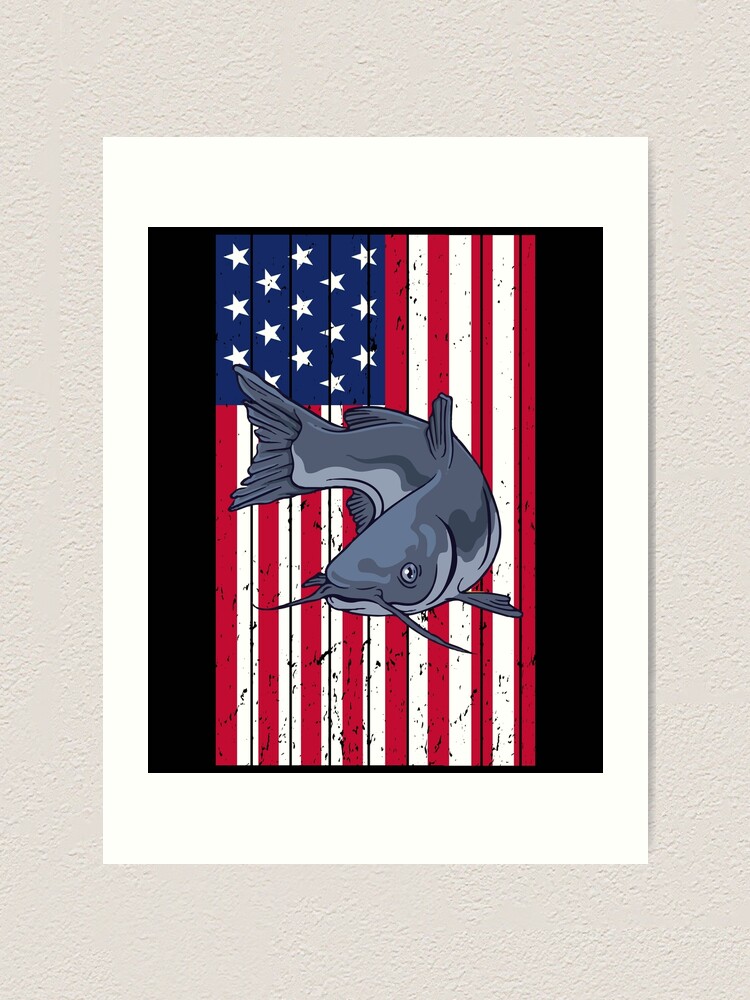 Catfishing American Flag - Catfish Angler Fisherman Gift- Mens Catfish  Fishing Catfishing Funny Saying Fisherman Gift | Art Print