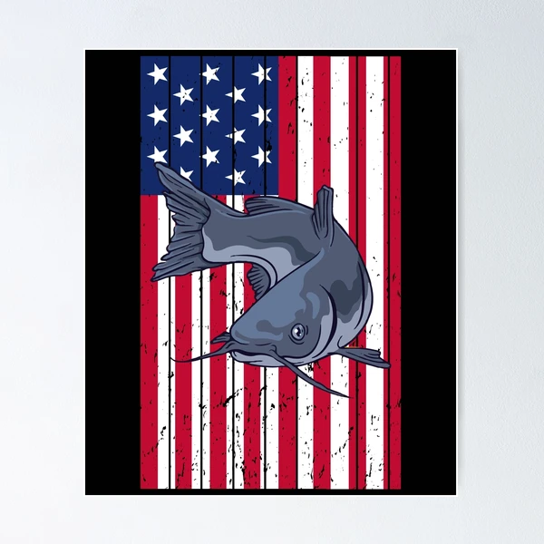 Fishing Fisherman UV Printed Plates (Catfish with American Flag)