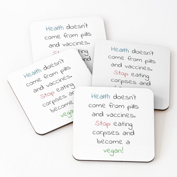 Item preview, No health from pills - vegan message designed and sold by reIntegration.