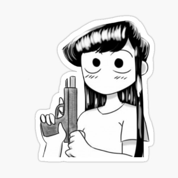 Komi San holding a gun Sticker