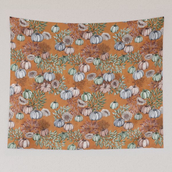 Item preview, Pumpkins in light colors on russet designed and sold by Rebecca Reck Art.