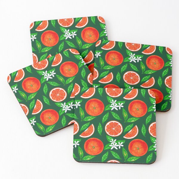 Item preview, Oranges with flowers and leaves on a green background  designed and sold by Colibri77.