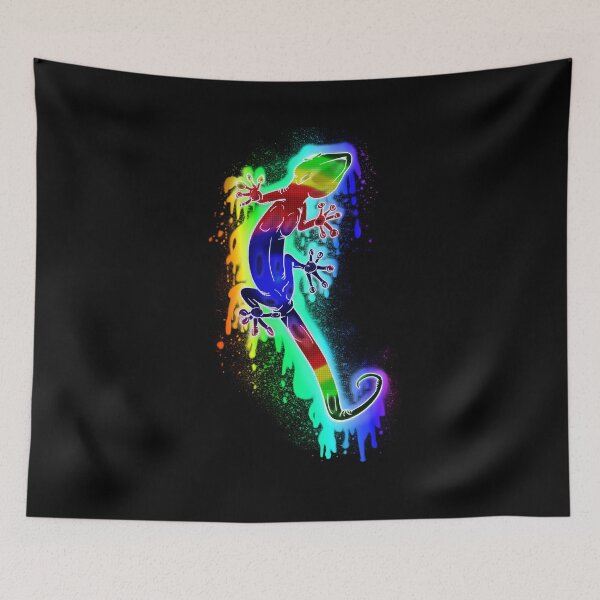 Item preview, Rainbow Graffiti Style Gecko on a dripping rainbow inksplat designed and sold by iduzarts.