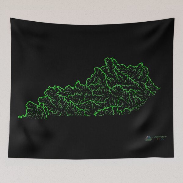 Item preview, Kentucky River Basin Map in Rainbow Colours with Black Background designed and sold by GrasshopperGeo.