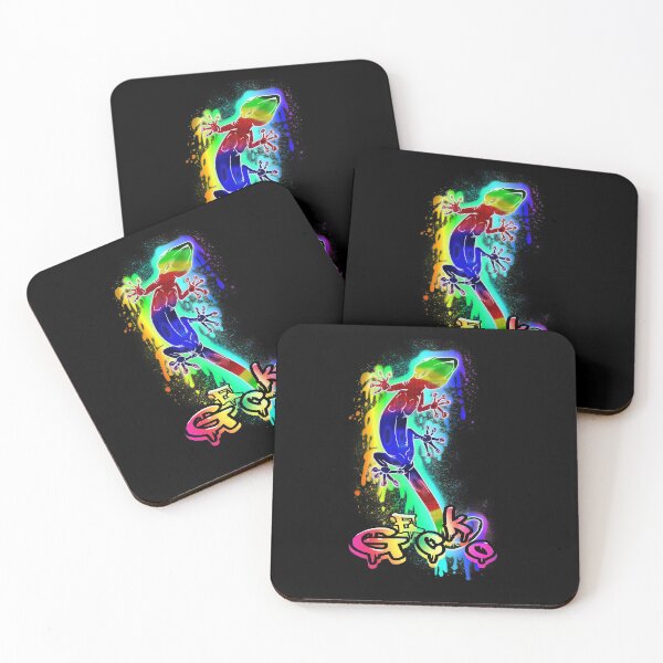 Item preview, Rainbow Graffiti Style Gecko on a dripping rainbow ink splat with text designed and sold by iduzarts.