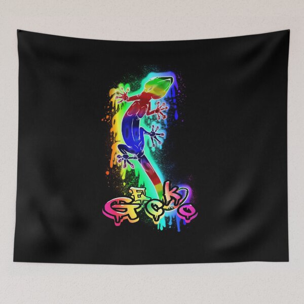 Item preview, Rainbow Graffiti Style Gecko on a dripping rainbow ink splat with text designed and sold by iduzarts.