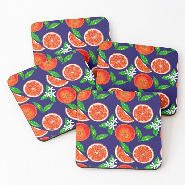 Item preview, Oranges with flowers and leaves on a dark blue background  designed and sold by Colibri77.