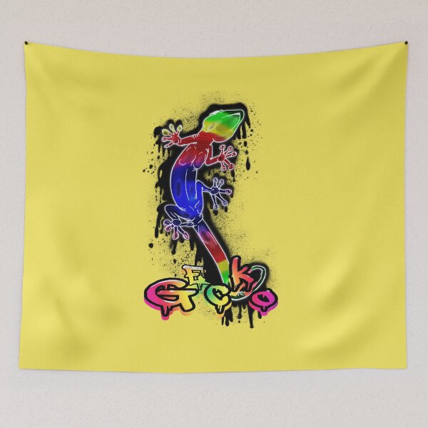 Item preview, Rainbow Graffiti Style Gecko on a dripping black ink splat with text designed and sold by iduzarts.