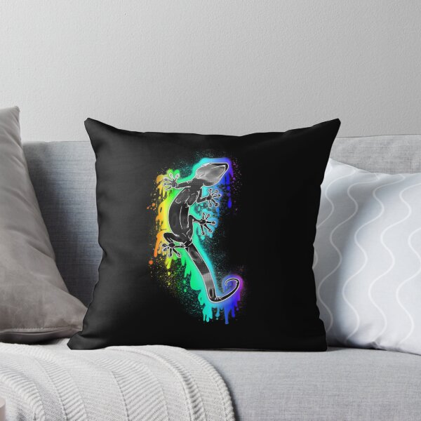 Item preview, Black Graffiti Style Gecko on a dripping rainbow ink splat designed and sold by iduzarts.