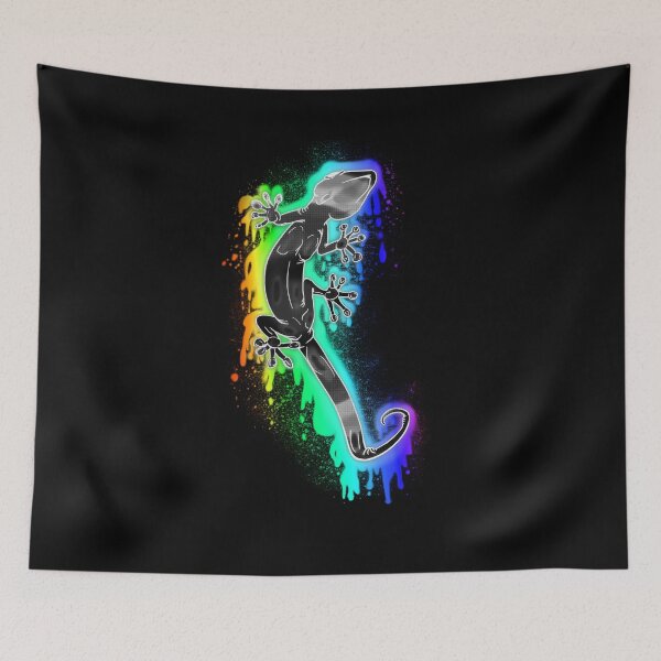 Item preview, Black Graffiti Style Gecko on a dripping rainbow ink splat designed and sold by iduzarts.