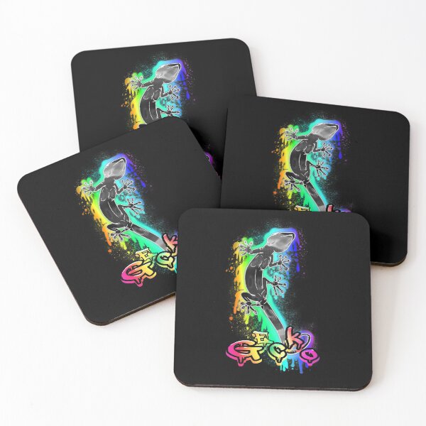 Item preview, Black Graffiti Style Gecko on a dripping rainbow ink splat with text designed and sold by iduzarts.