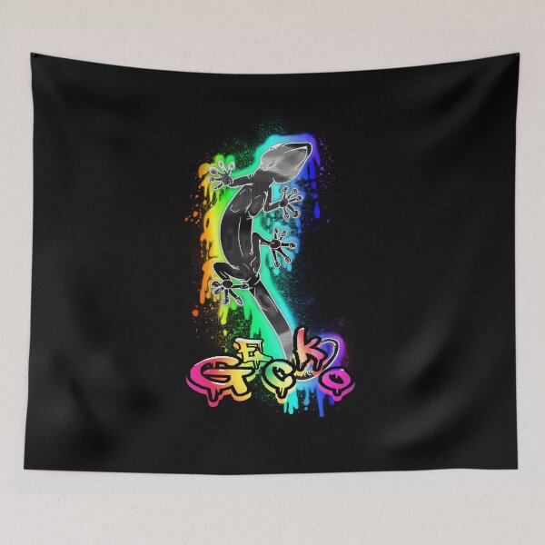 Item preview, Black Graffiti Style Gecko on a dripping rainbow ink splat with text designed and sold by iduzarts.