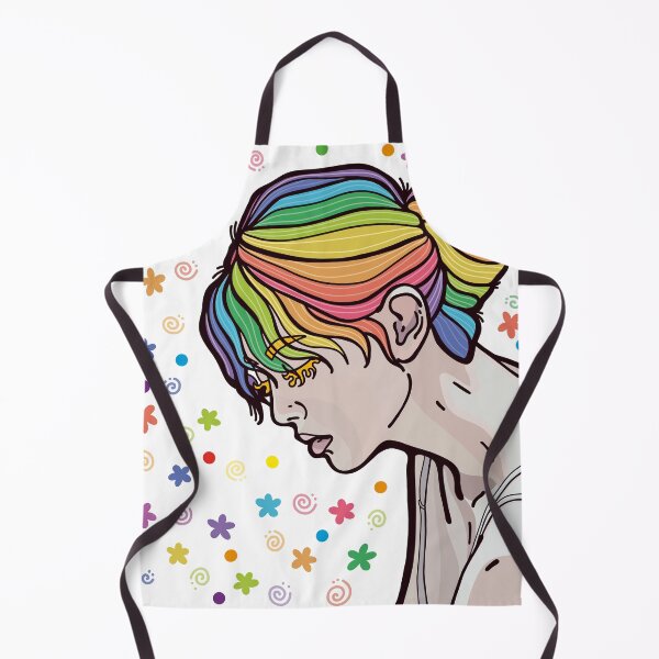 Aperçu de l'œuvre respiration profonde | Femme pensante avec une coiffure arc-en-ciel dessinée à la main | autocollant | tee-shirt | DESIGNMARQUE créée et vendue par DESIGNBRAND.