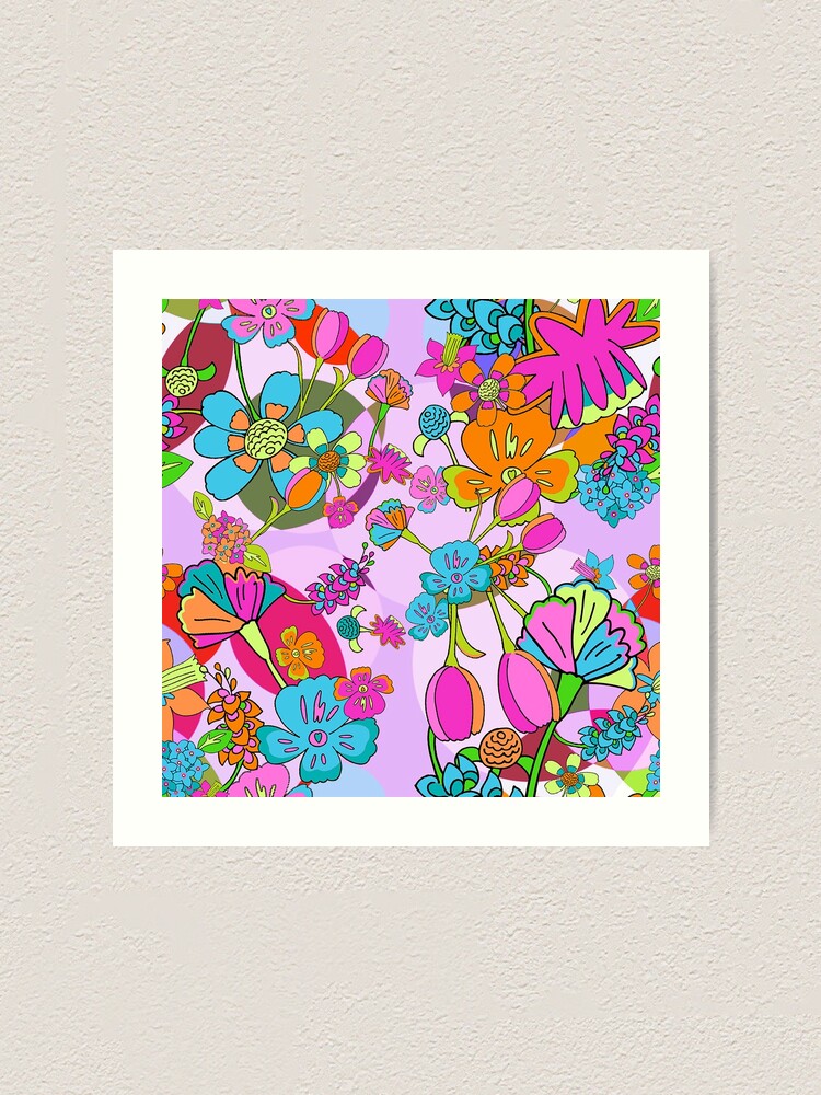 Funky Psychedelic Floral 70s 60s Retro Print Flower Power Rainbow | Art  Print