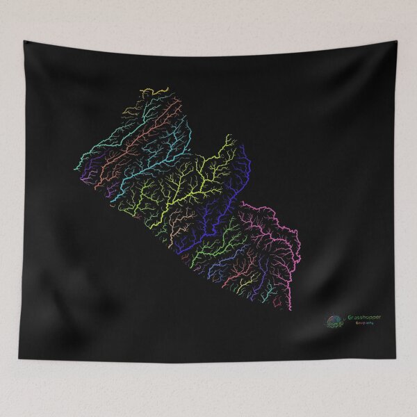 Item preview, Liberia River Basin Map in Rainbow Colours with Black Background designed and sold by GrasshopperGeo.