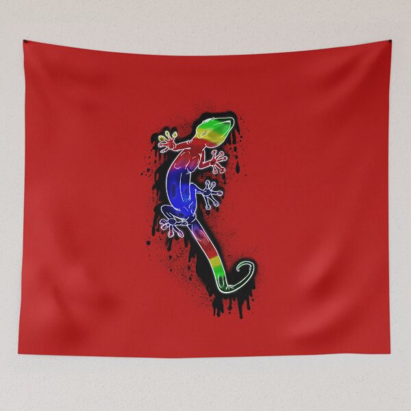 Item preview, Rainbow Graffiti Style Gecko on a dripping black ink splat designed and sold by iduzarts.