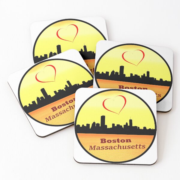 Item preview, I Love Boston Massachusetts Skyline Silhouette Red Heart and Orange Sunset designed and sold by kmcs.